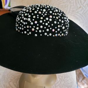 Womens pearl beaded wide brim hat